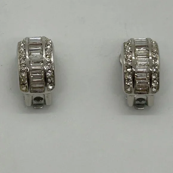 Christian Dior Vintage Clip-On Earrings With Rhinestones & Silver-Tone Metal - Picture 13 of 16